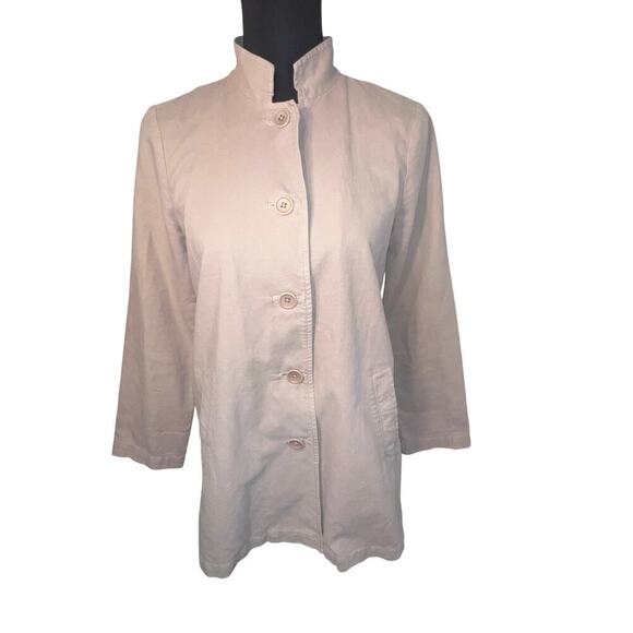 Eileen Fisher Khaki Organic Cotton Hemp Stretch Stand Cottagecore Jacket Sz XSP - Picture 2 of 10